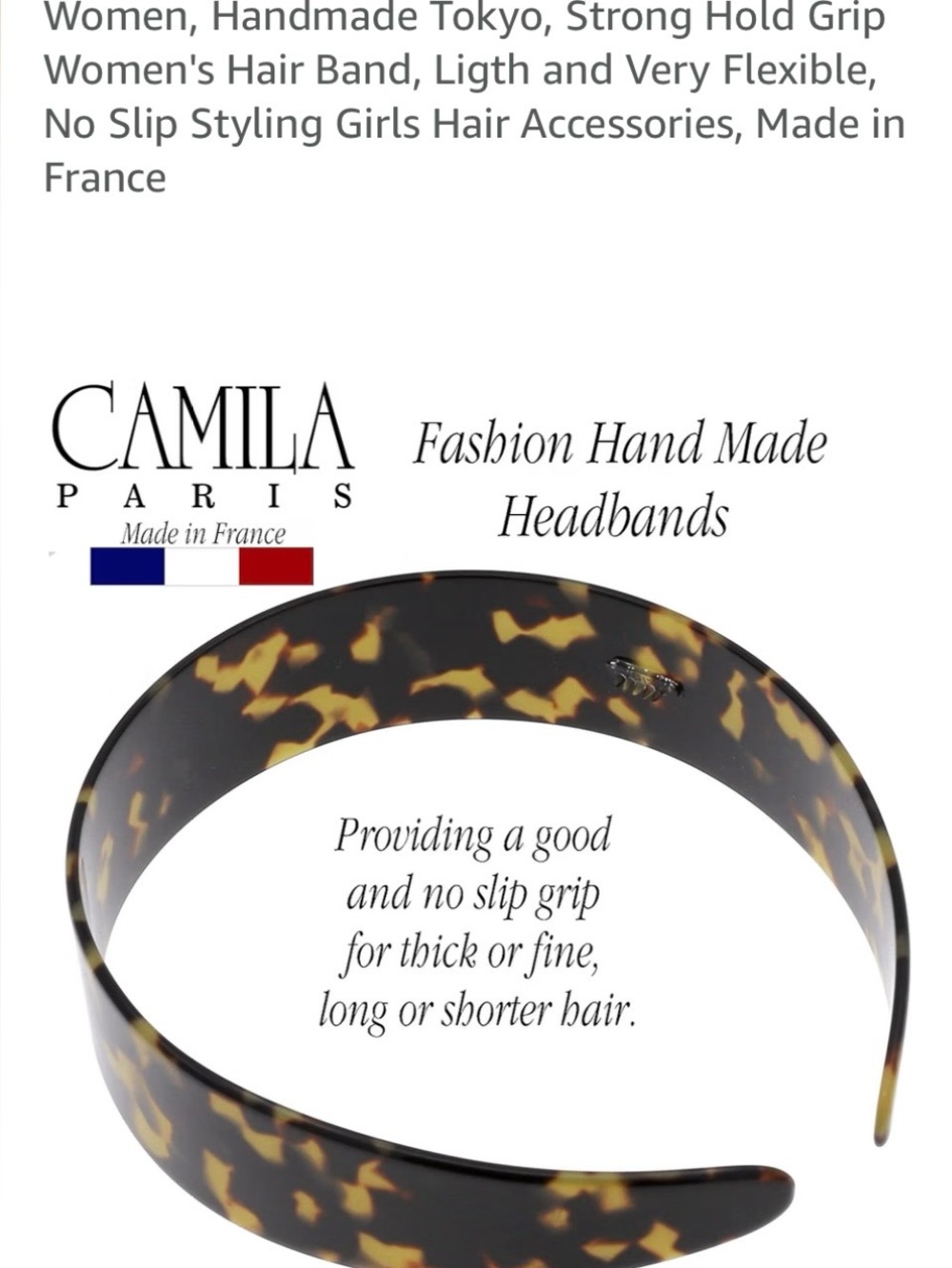 Camila Paris vintage wide Tortoiseshell Pattern Headband. Made in France.